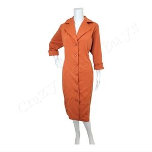 Spiegel Button Down Dress 3/4 Sleeve, Trench Coat Style, Stretch Form Fitting